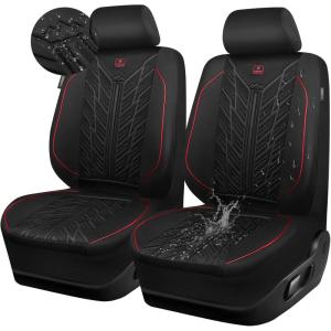 imageCAR PASS Waterproof Car Seat Covers Front SeatsNeoprene Seat Covers 3D Tyre EmbossedAllWeather Automotive Seat Cover NonSlip DurableUniversal Fit for SUVs Cars Trucks Airbag CompatibleBlack Red