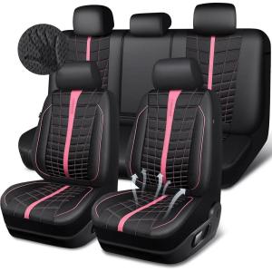 imageCAR PASS 3D Air Mesh Seat Covers for Car Leather Car Seat Cover Front SeatsBreathable Foam Premium Leather Mesh Front Seat Covers Universal Fit for Cars Sedans Trucks Vans SUVs Black RedBlack Pink Full Set