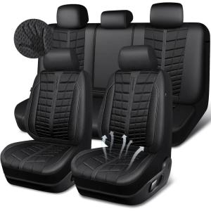 imageCAR PASS 3D Air Mesh Seat Covers for Car Leather Car Seat Cover Front SeatsBreathable Foam Premium Leather Mesh Front Seat Covers Universal Fit for Cars Sedans Trucks Vans SUVs Black RedAll Black Full Set