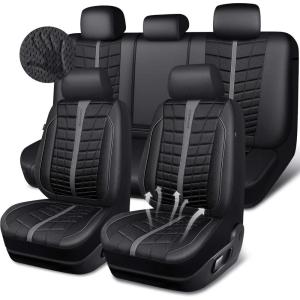 imageCAR PASS 3D Air Mesh Seat Covers for Car Leather Car Seat Cover Front SeatsBreathable Foam Premium Leather Mesh Front Seat Covers Universal Fit for Cars Sedans Trucks Vans SUVs Black RedBlack Gray Full Set