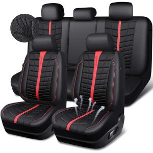 imageCAR PASS 3D Air Mesh Seat Covers for Car Leather Car Seat Cover Front SeatsBreathable Foam Premium Leather Mesh Front Seat Covers Universal Fit for Cars Sedans Trucks Vans SUVs Black RedBlack And Red Full Set