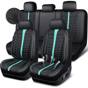 imageCAR PASS 3D Air Mesh Seat Covers for Car Leather Car Seat Cover Front SeatsBreathable Foam Premium Leather Mesh Front Seat Covers Universal Fit for Cars Sedans Trucks Vans SUVs Black RedBlack Mint Full Set