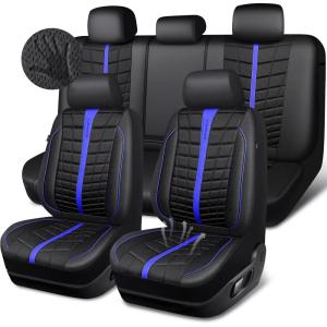 imageCAR PASS 3D Air Mesh Seat Covers for Car Leather Car Seat Cover Front SeatsBreathable Foam Premium Leather Mesh Front Seat Covers Universal Fit for Cars Sedans Trucks Vans SUVs Black RedBlack Blue Full Set
