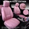 imageCAR PASS Nappa Leather Car Seat Covers Water Resistant 3D Foam Faux Leather Seat Covers Lumbar Support Automotive Seat Covers 2 Front Seats Comfort ampamp Universal Fit for Cars SUV Truck Solid BlackAll Pink
