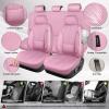 imageCAR PASS Nappa Leather Car Seat Covers Water Resistant 3D Foam Faux Leather Seat Covers Lumbar Support Automotive Seat Covers 2 Front Seats Comfort ampamp Universal Fit for Cars SUV Truck Solid BlackAll Pink