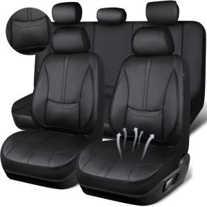imageCAR PASS Nappa Leather Car Seat Covers Water Resistant 3D Foam Faux Leather Seat Covers Lumbar Support Automotive Seat Covers 2 Front Seats Comfort ampamp Universal Fit for Cars SUV Truck Solid BlackAll Black