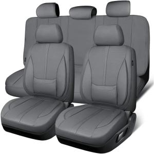 imageCAR PASS Nappa Leather Car Seat Covers Water Resistant 3D Foam Faux Leather Seat Covers Lumbar Support Automotive Seat Covers 2 Front Seats Comfort ampamp Universal Fit for Cars SUV Truck Solid BlackAll Gray