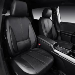 imageCAR PASS Nappa Leather Car Seat Covers Water Resistant 3D Foam Faux Leather Seat Covers Lumbar Support Automotive Seat Covers 2 Front Seats Comfort ampamp Universal Fit for Cars SUV Truck Solid BlackBlack