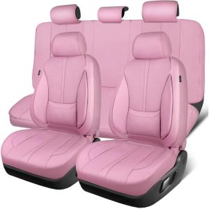 imageCAR PASS Nappa Leather Car Seat Covers Water Resistant 3D Foam Faux Leather Seat Covers Lumbar Support Automotive Seat Covers 2 Front Seats Comfort ampamp Universal Fit for Cars SUV Truck Solid BlackAll Pink