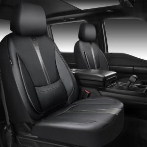 imageCAR PASS Nappa Leather Car Seat Covers Water Resistant 3D Foam Faux Leather Seat Covers Lumbar Support Automotive Seat Covers 2 Front Seats Comfort ampamp Universal Fit for Cars SUV Truck Solid BlackBlack and Gray