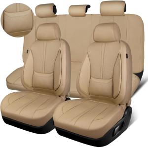 imageCAR PASS Nappa Leather Car Seat Covers Water Resistant 3D Foam Faux Leather Seat Covers Lumbar Support Automotive Seat Covers 2 Front Seats Comfort ampamp Universal Fit for Cars SUV Truck Solid BlackBeige