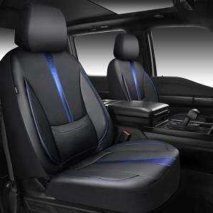 imageCAR PASS Nappa Leather Car Seat Covers Water Resistant 3D Foam Faux Leather Seat Covers Lumbar Support Automotive Seat Covers 2 Front Seats Comfort ampamp Universal Fit for Cars SUV Truck Solid BlackBlack Blue