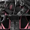 imageCAR PASS Pink Edge Faux Leather Car Floor Mats Universal Car Carpet Mats with Double Stitch Line AntiSlip Backing Design for Cute Girly Women Fit 95 AutomotiveSUVsSedanVans Black and PinkBlack  Pink