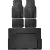 imageCAR PASS Universal Fit Car Floor Mats ampamp Cargo Liner Full Set Trim to Fit Car SUV Sedan Coupe SM Size Vehicle All Weather Waterproof AntiSlip Automotive Car Mats 5 Pieces Rubber Material All BlackBlack