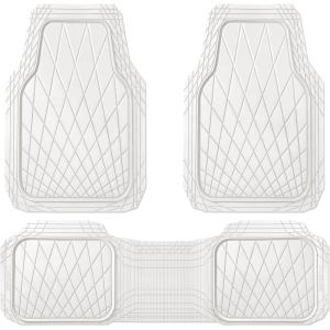 imageCAR PASS Heavy Duty Rubber Car Floor Mats Waterproof Universal TrimtoFit Car Mats All Weather Floor Mats for SUV Truck Sedan Premium Auto Floor Mats Full Set 3 Piece AntiSlip Solid Pure BlackWhite