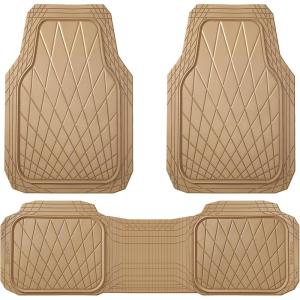 imageCAR PASS Heavy Duty Rubber Car Floor Mats Waterproof Universal TrimtoFit Car Mats All Weather Floor Mats for SUV Truck Sedan Premium Auto Floor Mats Full Set 3 Piece AntiSlip Solid Pure BlackBeige