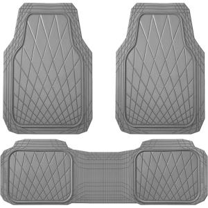 imageCAR PASS Heavy Duty Rubber Car Floor Mats Waterproof Universal TrimtoFit Car Mats All Weather Floor Mats for SUV Truck Sedan Premium Auto Floor Mats Full Set 3 Piece AntiSlip Solid Pure BlackAll Gray