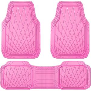 imageCAR PASS Heavy Duty Rubber Car Floor Mats Waterproof Universal TrimtoFit Car Mats All Weather Floor Mats for SUV Truck Sedan Premium Auto Floor Mats Full Set 3 Piece AntiSlip Solid Pure BlackPink