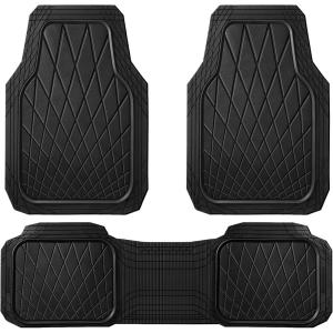 imageCAR PASS Heavy Duty Rubber Car Floor Mats Waterproof Universal TrimtoFit Car Mats All Weather Floor Mats for SUV Truck Sedan Premium Auto Floor Mats Full Set 3 Piece AntiSlip Solid Pure BlackAll Black
