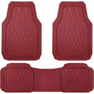 imageCAR PASS Heavy Duty Rubber Car Floor Mats Waterproof Universal TrimtoFit Car Mats All Weather Floor Mats for SUV Truck Sedan Premium Auto Floor Mats Full Set 3 Piece AntiSlip Solid Pure BlackBurgundy Red
