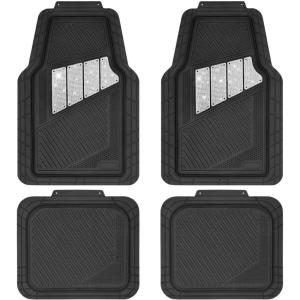 imageCAR PASS Heavy Duty Rubber Floor Mats Pink Car Mats Full Set with Trunk Cargo Liner  Universal Waterproof Floor Mats for Car SUV Truck Durable All Weather Liner Mats Automotive Women All PinkBlack Silver