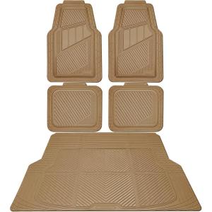 imageCAR PASS Heavy Duty Rubber Floor Mats Pink Car Mats Full Set with Trunk Cargo Liner  Universal Waterproof Floor Mats for Car SUV Truck Durable All Weather Liner Mats Automotive Women All PinkBeige Cargo Liner