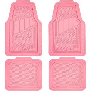 imageCAR PASS Heavy Duty Rubber Floor Mats Pink Car Mats Full Set with Trunk Cargo Liner  Universal Waterproof Floor Mats for Car SUV Truck Durable All Weather Liner Mats Automotive Women All PinkAll Pink