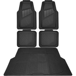 imageCAR PASS Heavy Duty Rubber Floor Mats Pink Car Mats Full Set with Trunk Cargo Liner  Universal Waterproof Floor Mats for Car SUV Truck Durable All Weather Liner Mats Automotive Women All PinkBlack Cargo Liner