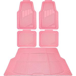 imageCAR PASS Heavy Duty Rubber Floor Mats Pink Car Mats Full Set with Trunk Cargo Liner  Universal Waterproof Floor Mats for Car SUV Truck Durable All Weather Liner Mats Automotive Women All PinkAll Pink Cargo Liner