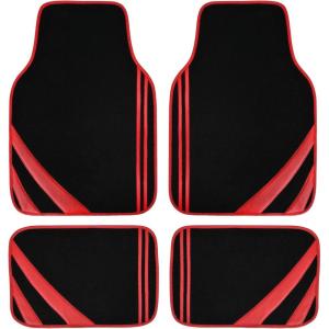 imageCAR PASS Pink Edge Faux Leather Car Floor Mats Universal Car Carpet Mats with Double Stitch Line AntiSlip Backing Design for Cute Girly Women Fit 95 AutomotiveSUVsSedanVans Black and PinkBlack and Red