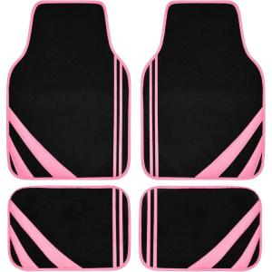 imageCAR PASS Pink Edge Faux Leather Car Floor Mats Universal Car Carpet Mats with Double Stitch Line AntiSlip Backing Design for Cute Girly Women Fit 95 AutomotiveSUVsSedanVans Black and PinkBlack and Pink