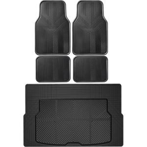 imageCAR PASS Universal Fit Car Floor Mats ampamp Cargo Liner Full Set Trim to Fit Car SUV Sedan Coupe SM Size Vehicle All Weather Waterproof AntiSlip Automotive Car Mats 5 Pieces Rubber Material All BlackBlack