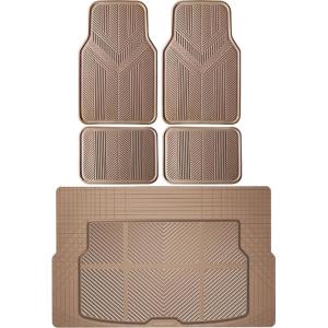 imageCAR PASS Universal Fit Car Floor Mats ampamp Cargo Liner Full Set Trim to Fit Car SUV Sedan Coupe SM Size Vehicle All Weather Waterproof AntiSlip Automotive Car Mats 5 Pieces Rubber Material All BlackBeige