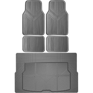 imageCAR PASS Universal Fit Car Floor Mats ampamp Cargo Liner Full Set Trim to Fit Car SUV Sedan Coupe SM Size Vehicle All Weather Waterproof AntiSlip Automotive Car Mats 5 Pieces Rubber Material All BlackGray