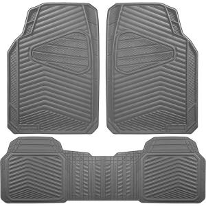 imageCAR PASS Rubber Car Mats Waterproof Car Floor Mats All WeatherCar Mat Full Set 3 Piece Automotive Floor Mat Trim to Fit for Cars Sedans SUVs Trucks Heavy Duty AntiSlip Easy Clean All BlackAll Gray