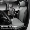 imageCAR PASS Car Seat Protector 2 Pack Sideless Nappa Leather Seat Covers for Cars All Season Waterproof Breathable Front Seats Cushion with Storage Pocket Universal Fit Vehicle Car SUV Truck All BlackGray