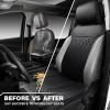 imageCAR PASS Car Seat Protector 2 Pack Sideless Nappa Leather Seat Covers for Cars All Season Waterproof Breathable Front Seats Cushion with Storage Pocket Universal Fit Vehicle Car SUV Truck All BlackBlack