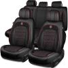 imageCAR PASS Nappa Leather Seat Covers Red Piping Luxury Leather Car Seat Covers Full Set Suede Automotive Seat Covers Full Coverage Cushioned Universal Fit for SUV Pickup Truck SedanBlack and RedBlack and Red