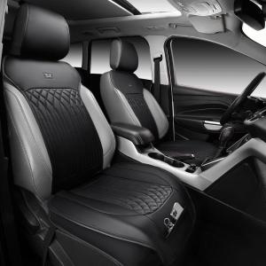 imageCAR PASS Car Seat Protector 2 Pack Sideless Nappa Leather Seat Covers for Cars All Season Waterproof Breathable Front Seats Cushion with Storage Pocket Universal Fit Vehicle Car SUV Truck All BlackBlack