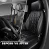 imageCAR PASS Luxury PU Leather Two Front Car Seat Covers Waterproof Seat Covers Compatible with Front Seat Armrests Airbag Compatible Anti Slip Universal Fit for Cars Suvs Vans Trucks Black BlueSolidBlack