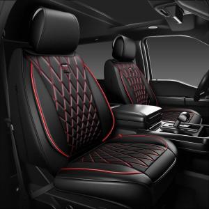 imageCAR PASS Luxury PU Leather Two Front Car Seat Covers Waterproof Seat Covers Compatible with Front Seat Armrests Airbag Compatible Anti Slip Universal Fit for Cars Suvs Vans Trucks Black BlueRed and Black