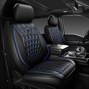 imageCAR PASS Luxury PU Leather Two Front Car Seat Covers Waterproof Seat Covers Compatible with Front Seat Armrests Airbag Compatible Anti Slip Universal Fit for Cars Suvs Vans Trucks Black BlueBlue and Black