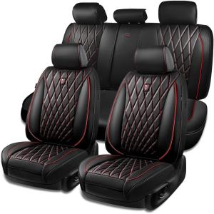 imageCAR PASS Luxury PU Leather Two Front Car Seat Covers Waterproof Seat Covers Compatible with Front Seat Armrests Airbag Compatible Anti Slip Universal Fit for Cars Suvs Vans Trucks Black BlueRed Black