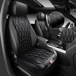 imageCAR PASS Luxury PU Leather Two Front Car Seat Covers Waterproof Seat Covers Compatible with Front Seat Armrests Airbag Compatible Anti Slip Universal Fit for Cars Suvs Vans Trucks Black BlueSolidBlack