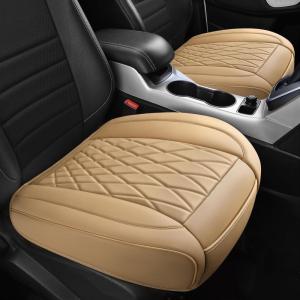 imageCAR PASS Luxury PU Leather Two Front Car Seat Covers Waterproof Seat Covers Compatible with Front Seat Armrests Airbag Compatible Anti Slip Universal Fit for Cars Suvs Vans Trucks Black BlueLight Beige