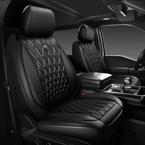 imageCAR PASS Luxury PU Leather Two Front Car Seat Covers Waterproof Seat Covers Compatible with Front Seat Armrests Airbag Compatible Anti Slip Universal Fit for Cars Suvs Vans Trucks Black BluePure Black