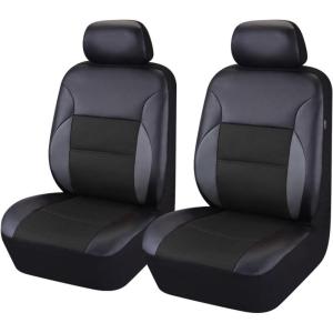 imageCAR Pass Skyline Two Front Pu Leather Car Seat Covers Airbag Compatible Universal fit for CarsSuvsVehiclesFront SeatBlack and BlackBlack And Black