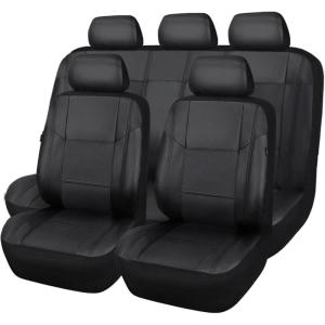 imageCAR Pass Skyline Two Front Pu Leather Car Seat Covers Airbag Compatible Universal fit for CarsSuvsVehiclesFront SeatBlack and BlackBlack Balck