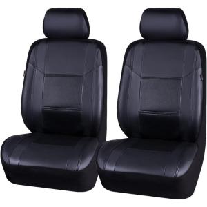 imageCAR Pass Skyline Two Front Pu Leather Car Seat Covers Airbag Compatible Universal fit for CarsSuvsVehiclesFront SeatBlack and BlackBlack Black