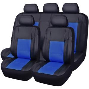 imageCAR Pass Skyline Two Front Pu Leather Car Seat Covers Airbag Compatible Universal fit for CarsSuvsVehiclesFront SeatBlack and BlackBlack and Blue